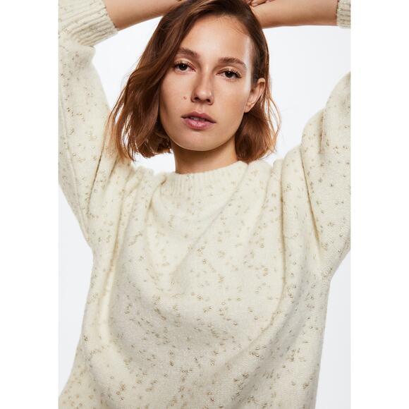 MNG Textured Metallic Speckled Cream Round Neck Oversized Knit Sweater Small - Picture 3 of 13